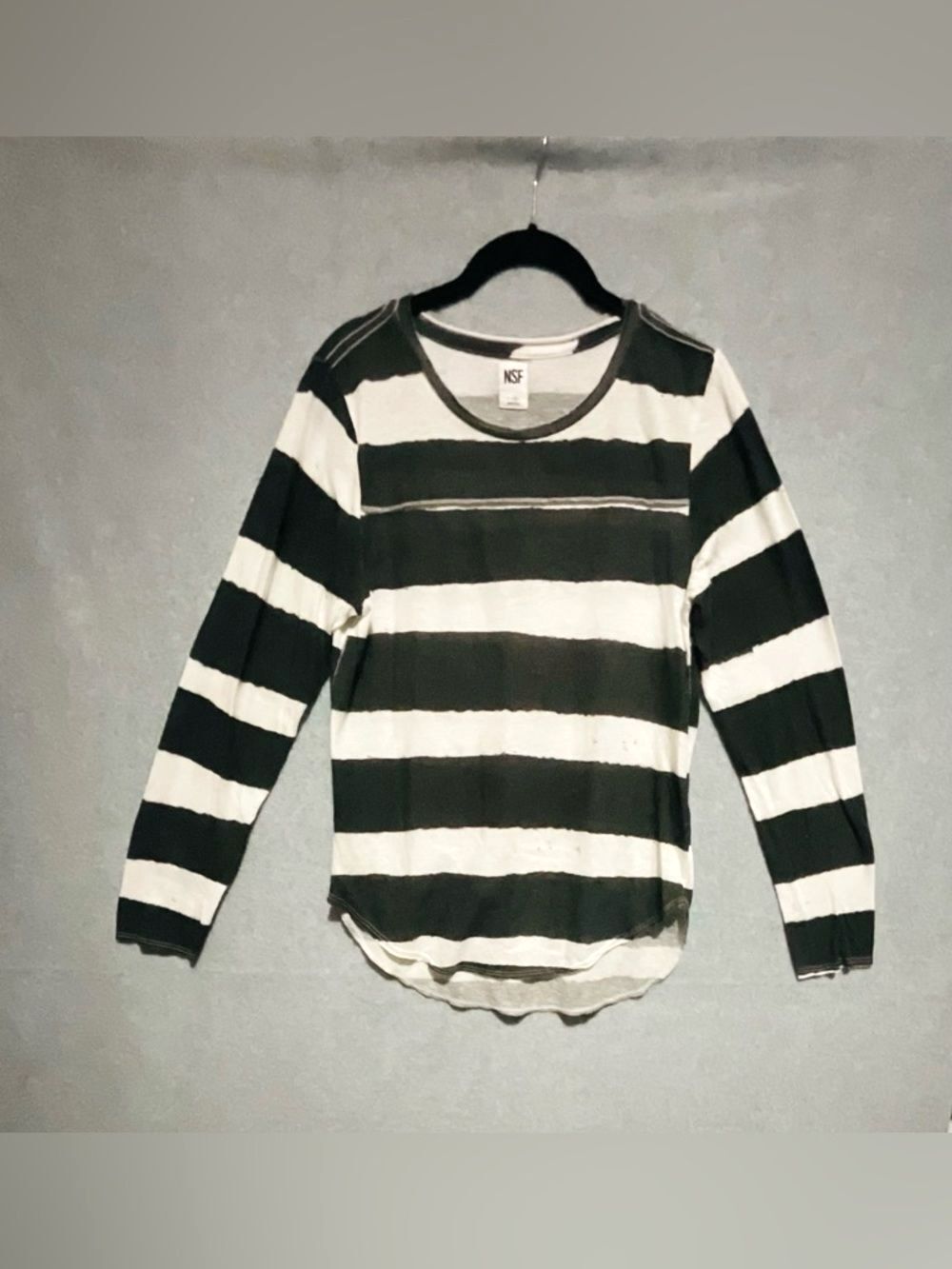 NSF Clothing Striped Long Sleeve Tee Shirt Small Luxury Cotton Distressed Hem